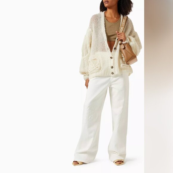 Loewe Anagram cream open-knit mohair-blend cardigan - Picture 1 of 12